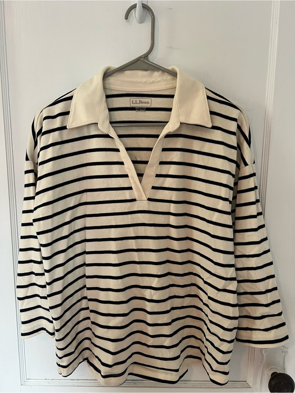 L.L. Bean Heritage Mariner Top, Splitneck Polo Three-Quarter-Sleeve Stripe